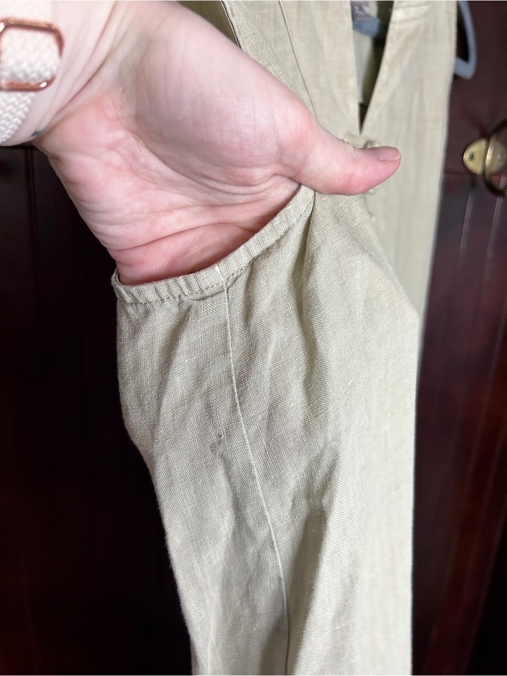 J. JILL 100% Linen Sleeveless Shift Dress Relaxed Hooded Travel Casual Khaki | M - Picture 5 of 9